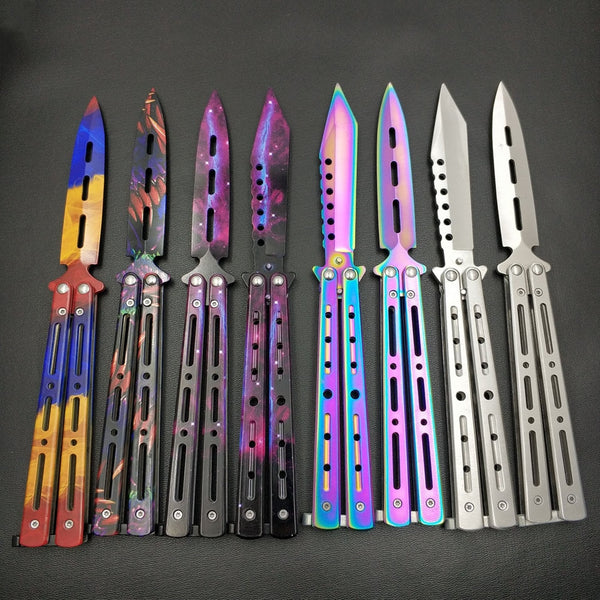 Dropship 440C Steel Training folding Knife butterfly in knife titanium practice tool no edge dull training knife kit accessories