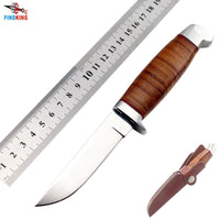 FINDKING 440c blade Outdoor tactical knives Real leather handle & sheath pocket knife Camping knife Survival knife hunting tools