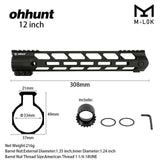 AR15 Free Float M-LOK Handguard 7" 9" 10" 12" 13.5" 15" Picatinny Rail Mount with Steel Barrel Nut