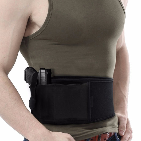 Right/Left Hand 2 in 1 Combo Tactical Abdominal Band Belly Pistol Holster for Glock 17 19 22 Series and Most Pistol Handguns